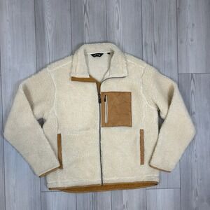 Orvis Sz Large Stowe Leather Sherpa Fleece Winter Jacket Coat Full Zip Men's